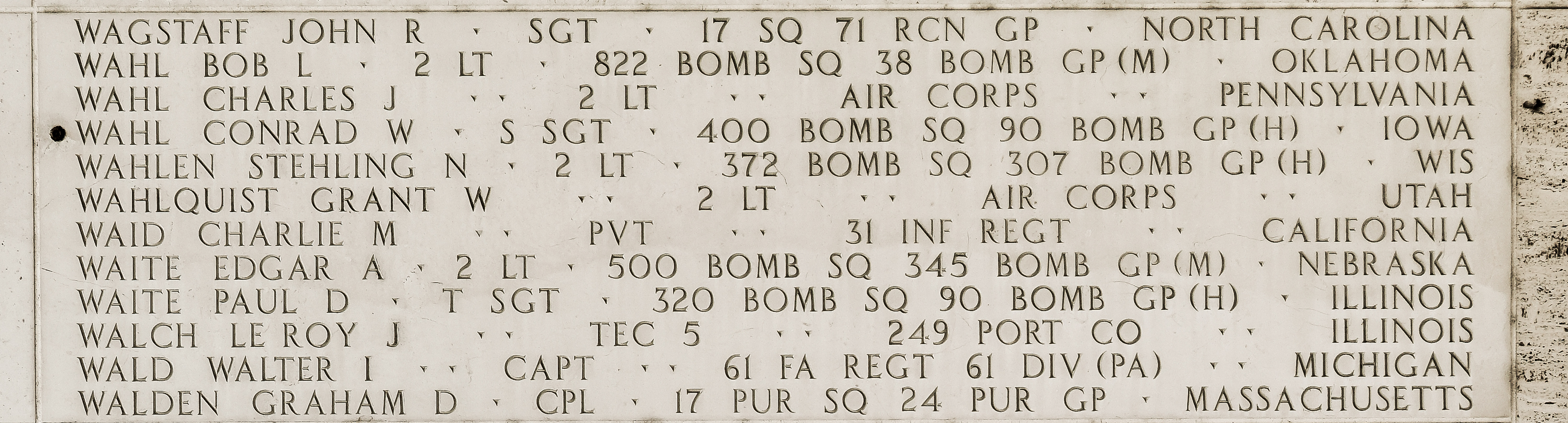 Bob L. Wahl, Second Lieutenant